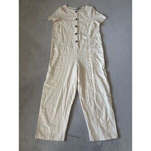 COS Linen Jumpsuit Button‎ Front Short Sleeve Casual Beige Size 6